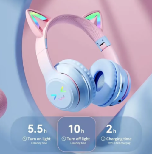 ⁦BLUEKAKA-سماعات بلوتوث لاسلكية ، القط الأذن توهج ضوء ، ستيريو باس الخوذات ، ألعاب الأطفال ، فتاة الهدايا ، الكمبيوتر ، الهاتف ، الألعاب سماعة⁩ - الصورة ⁦4⁩