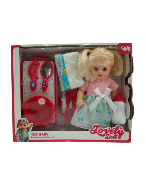 دمية أطفال مع ملحقات العناية والتغذية - Lovely Doll